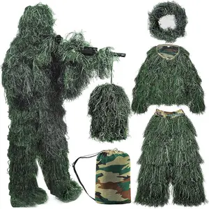 Super Comfortable 5 in 1 Concealment Ghillie Suit for Hunting, 3d Camouflage Suit Hunting Camo Apparel Lightweight, Breathable, Polyester Camouflage Clothing for Jungle Play, Cs , Bird Watching & Halloween Costume Prop, for Unisex Kids Adults & Youth