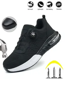 Men's Steel Toe Safety Shoes, Button-Down Industrial Work Boots, Breathable Textile Upper, Rubber Sole, Comfortable Low Top