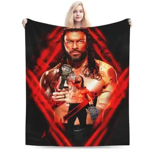 W-WWE Roman Reigns Flannel Blanket,Ultra Soft Throw Blanket,All-Season Cozy Throw for Living Room, Office, Sofa & Travel, Perfect Gift for Fans, Home Decor Accessory, Travel Blanket