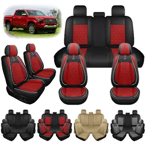 Premium Red & Black Leather Car Seat Covers for Toyota Tacoma - Full Set with Diamond Stitching & Adjustable Straps