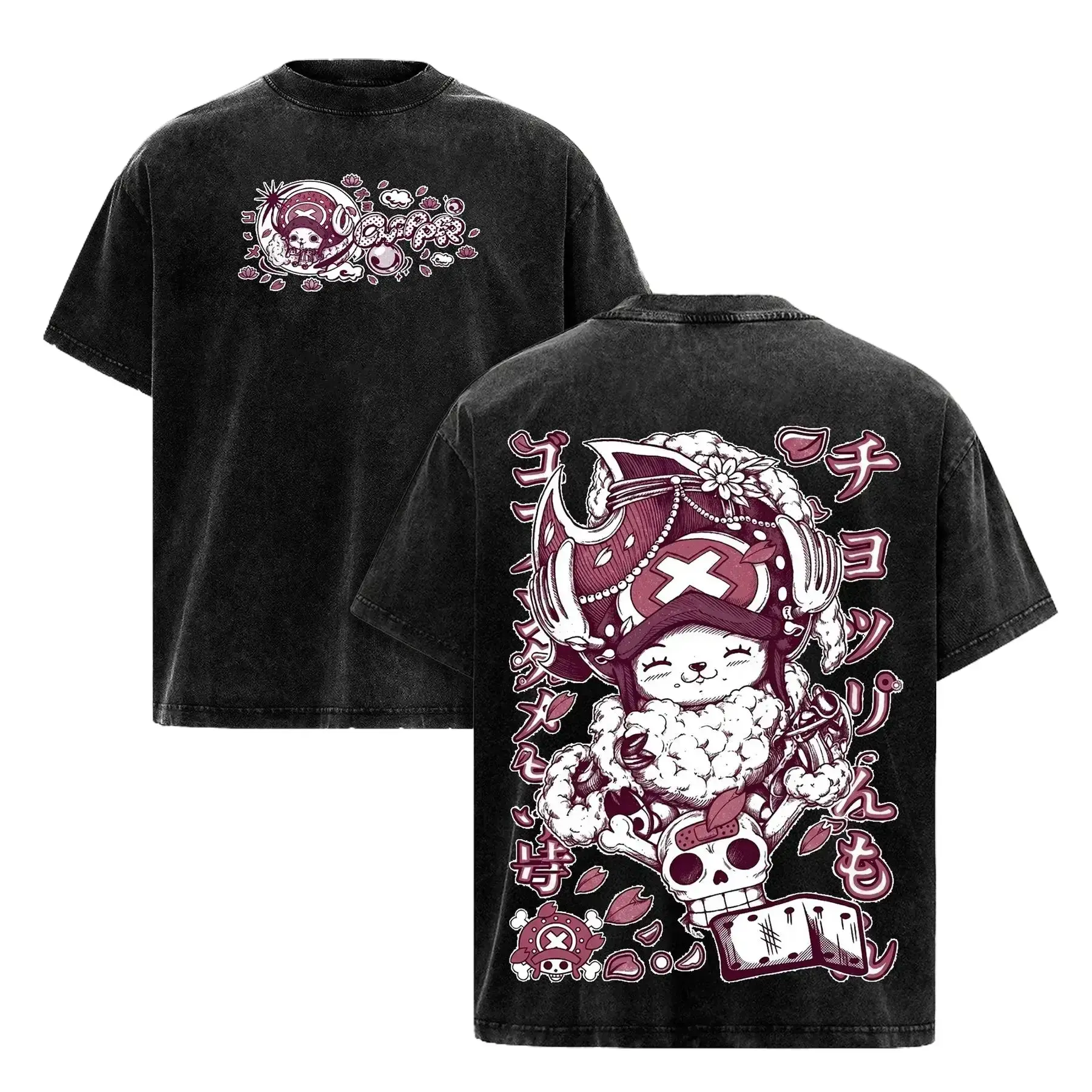 Tony Tony Chopper One Piece Anime Graphic Tee, Vintage Washed Heavy Cotton Oversized T-Shirt for Men and Women, Cute Kawaii Manga Lover Gift, Trendy Japanese Streetwear Apparel, Retro Faded Otaku Clothing, Ultimate Y2K Daily Casual Wear & Trendy Outfit