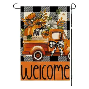 1PC Autumn Harvest Garden Flag With Vintage Truck Design Celebrate The Fall Season With Pumpk And Sunflowers Perfect For Outdoor Decoration Welcome