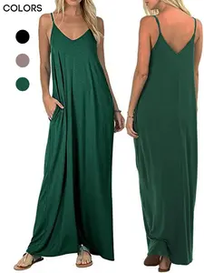 Women's Loose Fit Pocket Sleepwear Loungewear Dress, Multicolor Sleeveless Vest Top & Strapless Maxi Skirt Set, Casual Fashion