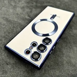 3pcs [1 Phone Cover with 2 Clear Screen Protectors] New Premium Protective Transparent Magnetic Case for Samsung for galaxy S25 Series, S24 Series, S23 Series, S25 S24 S23 S22 Ultra Plus Lens Protection Wireless Charging Cover