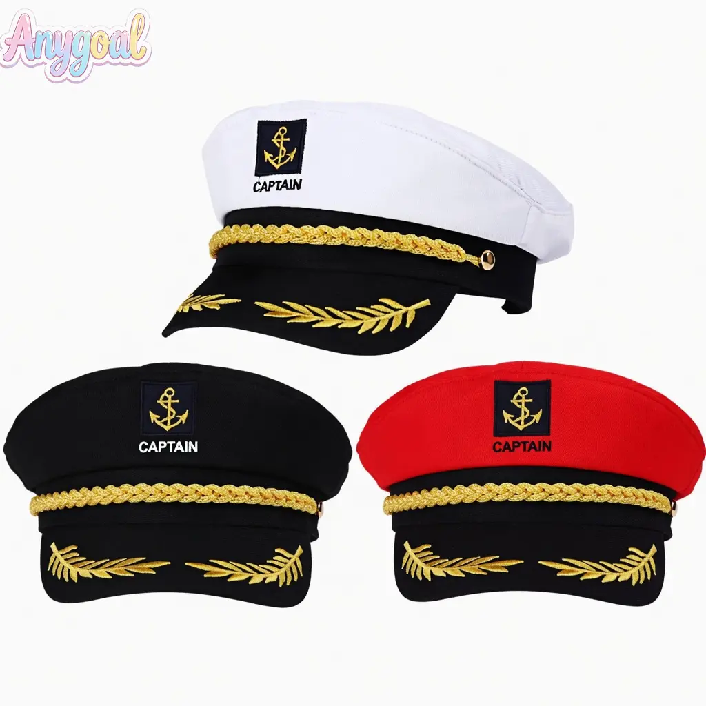 Anygoal Adult Yacht Boat Sailor Captain Costume Hat Cap, White Navy Yacht Admiral Costume Cap with Anchor Embroidery, Gold Trim Marine Hat for Adults, Captain Hat Sailors Cap Navy Marine Admiral Hat for Theme Party Cosplay Costume Accessory summervibes,su