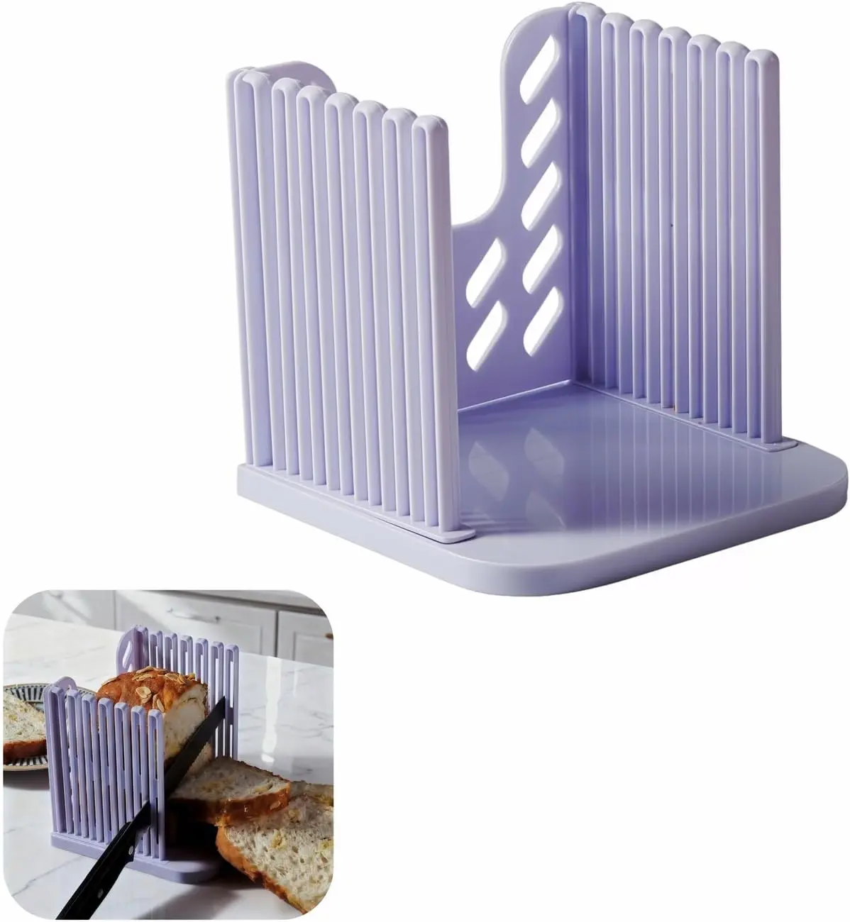 Adjustable Bread Slicer Guide - 4 Thickness Settings for Perfect Homemade Bread Slices, Food-Grade ABS Toast Cutter with Crumb Tray, Multi-Purpose Kitchen Tool for Bread, Cheese, Fruits & Vegetables