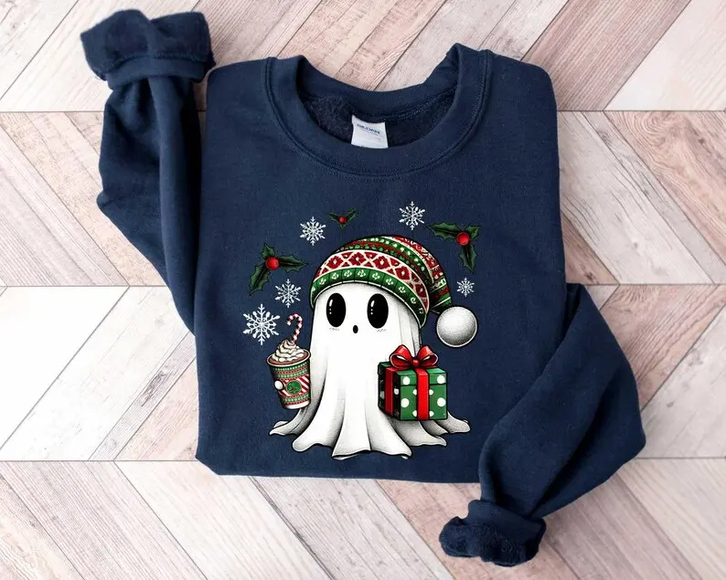Ghost Santa Christmas Sweatshirt, Christmas Ghost Gift, Holiday Gift, Xmas Gift, Christmas Sweatshirt, Halloween Ghost Sweatshirt
