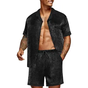 Men Satin Silk Pajamas Set with Pockets Sleepwear Shorts Satin Summer Loungewear 2 Piece Button Down Set S-3XLGift