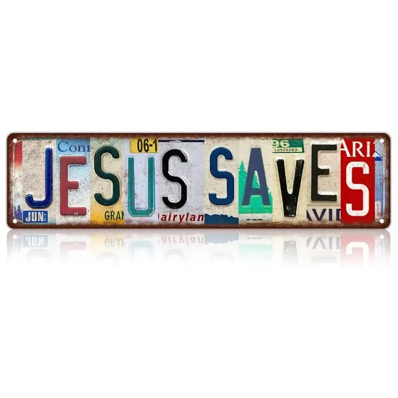 1-Piece Vintage "Jesus Saves" Metal Tin Sign, Decorative Wall Art Plaque, 16 x 4 Inches, Ideal for Prayer Room, Home & Outdoor Wall Decor, Metal Signs