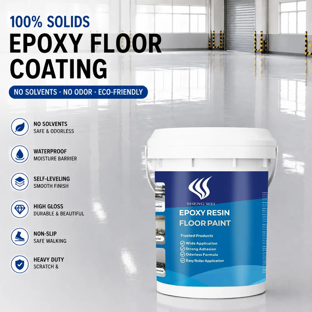 SHENGWEI Epoxy Floor Paint Kit - 1 Gal Waterproof Self-Leveling High Gloss Paint, Non-Slip Glossy Heavy-Duty Scratch-Resistant Coating, Covers Up to 120 Sq Ft, Fast Curing for Garage & Concrete Surfaces