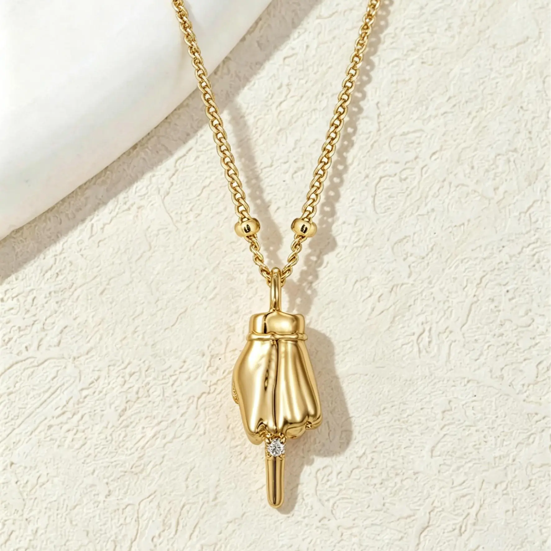 Stainless Steel 14K Gold Plated Fu Necklace, Chain with Fu Pendant, Fashion, Elegant & Versatile Daily Jewelry