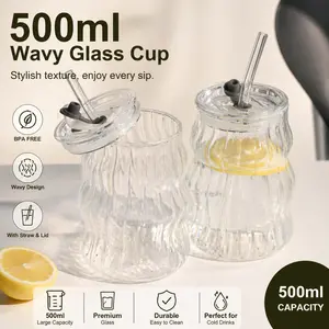 Cute Chubby Glass Coffee Cup with Lid and Straw, INS Aesthetic Clear Tumbler for Women, Kawaii Drinking Glass for Iced Coffee, Cold Water, Juice, Smoothie and Boba Tea, High-Value Design for Home and Daily Use, Reusable Lightweight Drinkware