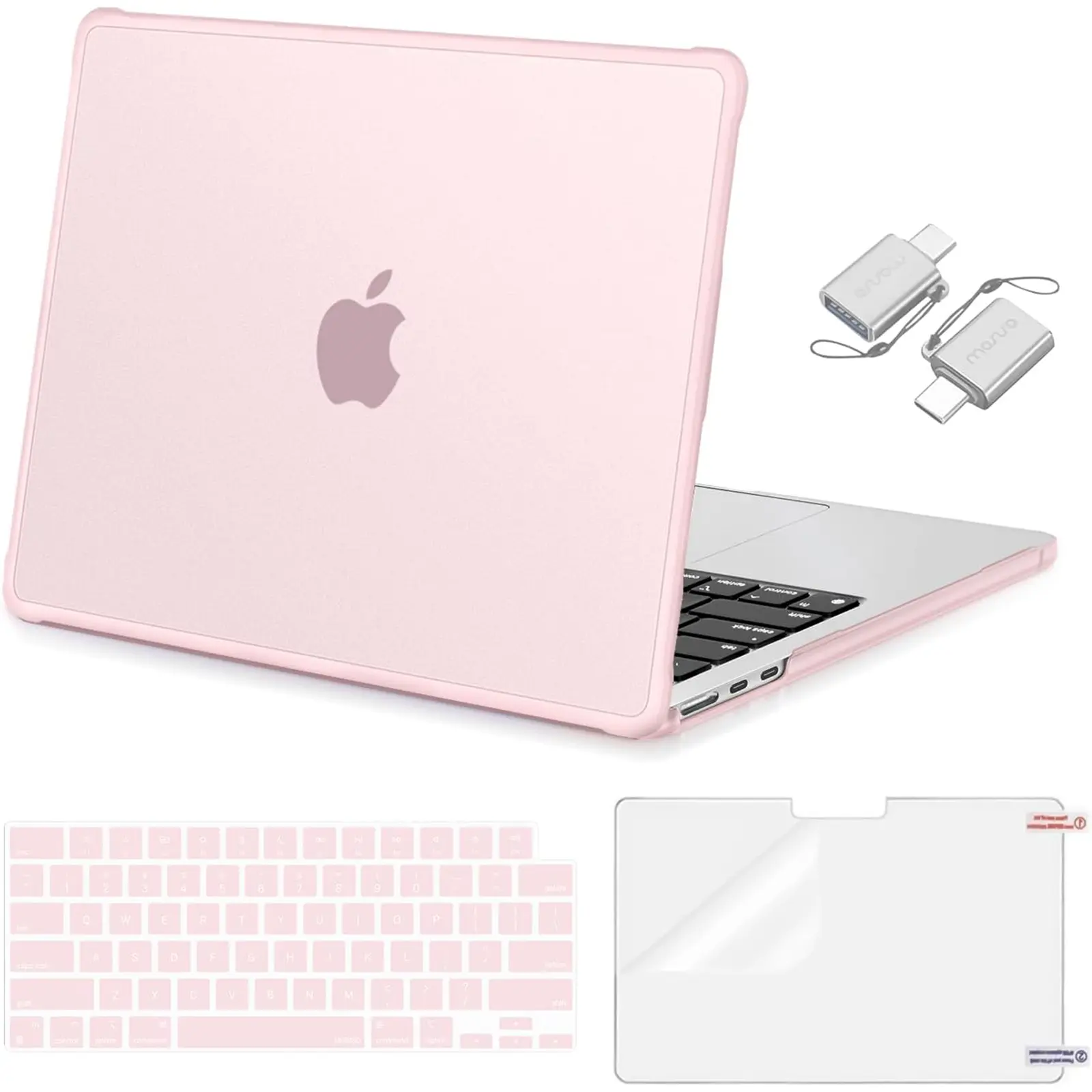 MOSISO 4-in-1 Case Compatible with MacBook Air 13.6 Inch M5 M4 M3 M2 2026-2022, Reinforced TPU Bumper Hard Shell Laptop Cover with 2 Keyboard Covers, Screen Protector and 2 USB-C Adapters for Students and Professionals
