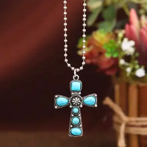 Handmade Turquoise Cross Pendant Necklace – Women's Jewelry, Faith Inspired Gifts, Stylish Accessories for Everyday Wear or Special Occasions