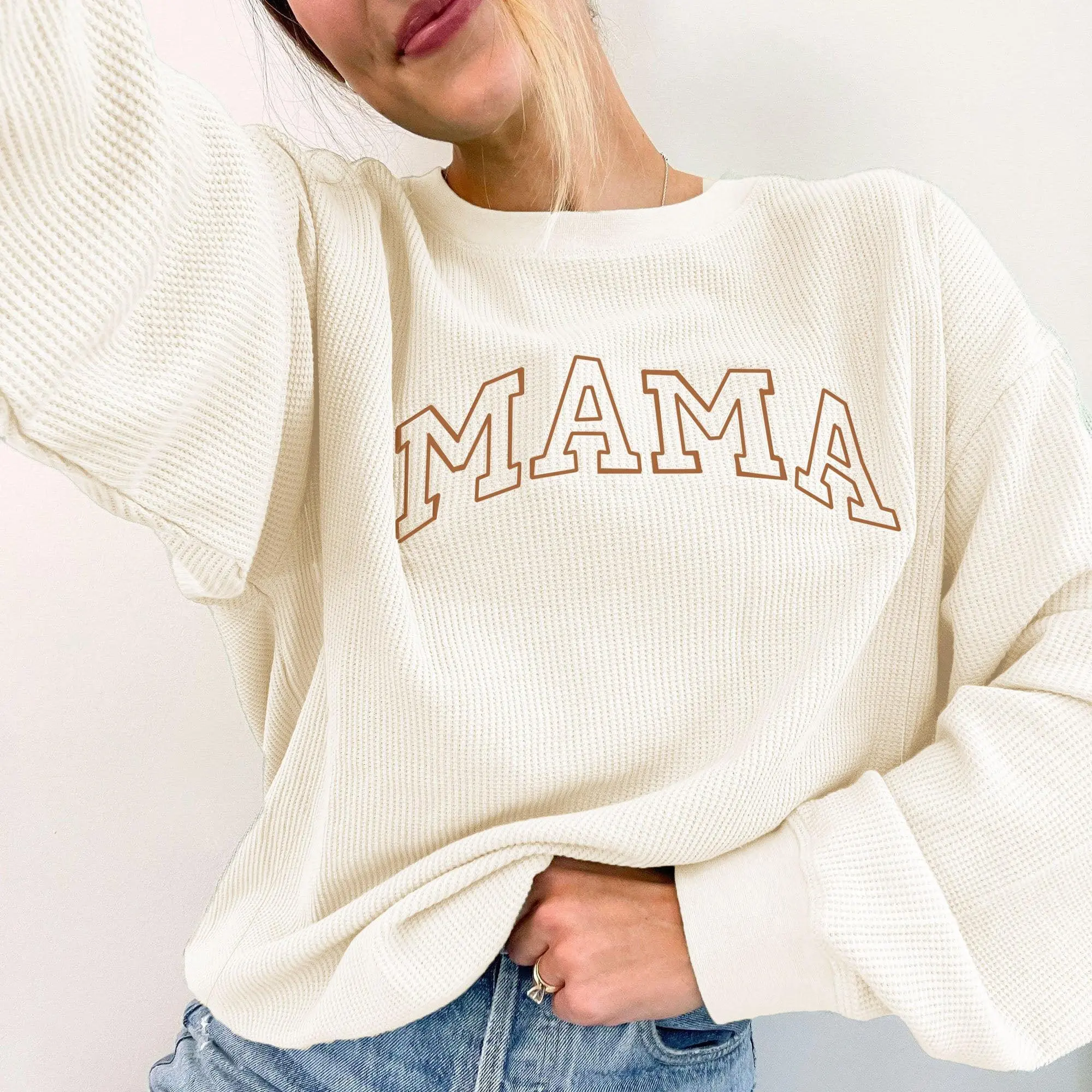 Giftifymama Corded Embroidered Mama Maternity Nursing Sweatshirt, Casual Postpartum Women's Maternity Nursing Top, Maternity Nursing Tops Beige Hoodie