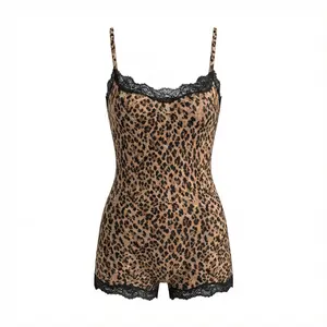 Lunaclo Women's Tiger Print Lace Trim Camisole & Shorts Set – Soft Stretchy Quick-Dry Sleepwear for Nightwear & Lounge, Sexy Elegant Pajama Set, Breathable & Lightweight Compression Bodysuit