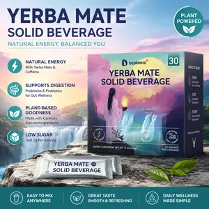 Organic Yerba Mate Extract Supplement Packets with Lion’s Mane Mushroom, Prebiotics Probiotics & L-Theanine, Natural Calm Energy Focus Support, Gut Health Fiber Powder, 30 Servings, Allergen Free (Gluten, Egg, Nut, Fish Free)