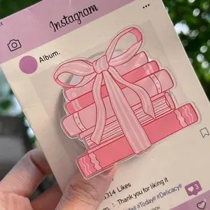 Coquette Cute Bookstack Book Stack Pink Ribbon Magnetic MagSafe Kindle Grip -Kindle Accessories - Phone Grip - E-reader Grip