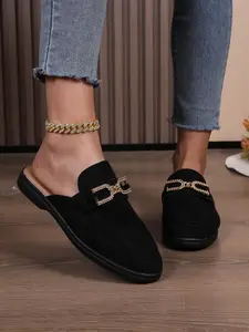 Women's Fashionable Rhinestone Decorated Slip on Mules, Foot Clogs, Casual Comfortable Flat Shoes for Daily Wear, Lightweight Breathable Shoes for All Seasons, Girl