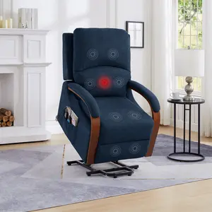 Power Lift Recliner Chair Electric Message Soft Fabric Blue