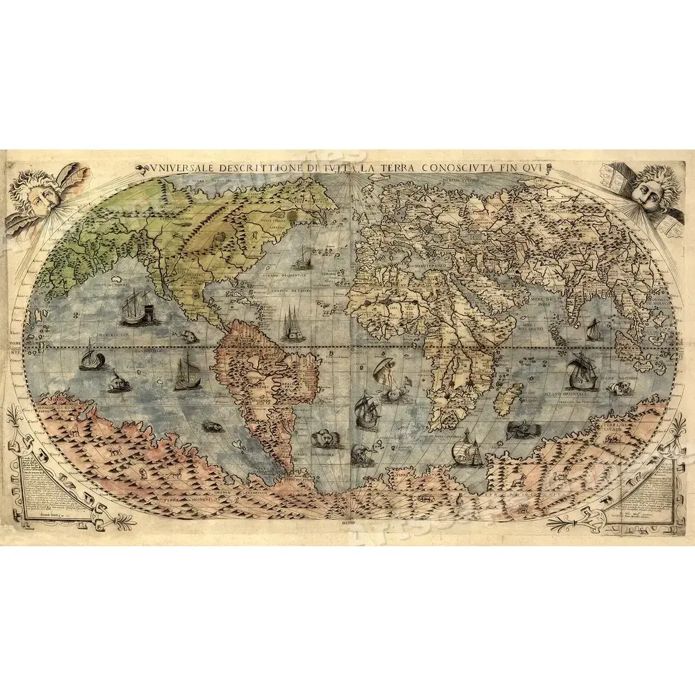 1565 Historic Large World Map Unframed Print Poster Decor Decorative Print