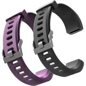 Id115Plus Hr Very Fit Pro Bands Replacement Strap for Veryfitpro Id115Plus HR Letscom Fitness Tracker Bands, Lintelek Fitness Tracker Bands, Letsfit Replacement Bands Purple and Black ZURURU