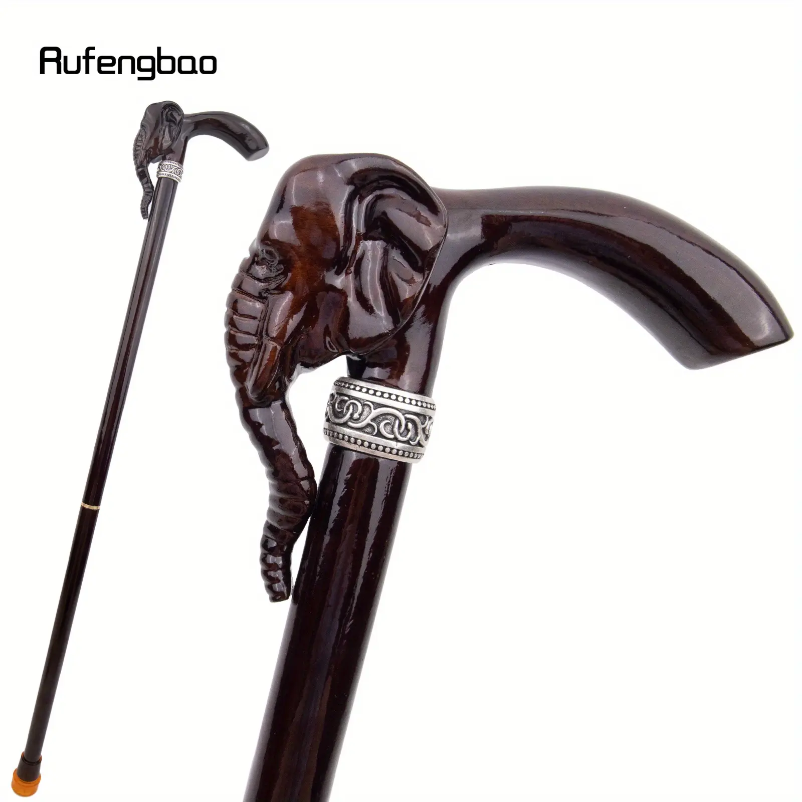 Elephant Brown Wooden Fashion Cool Walking Stick Decorative Vampire Cospaly Party Wood Walking Cane Halloween Mace Wand Crosier Hiking Stick 90cm