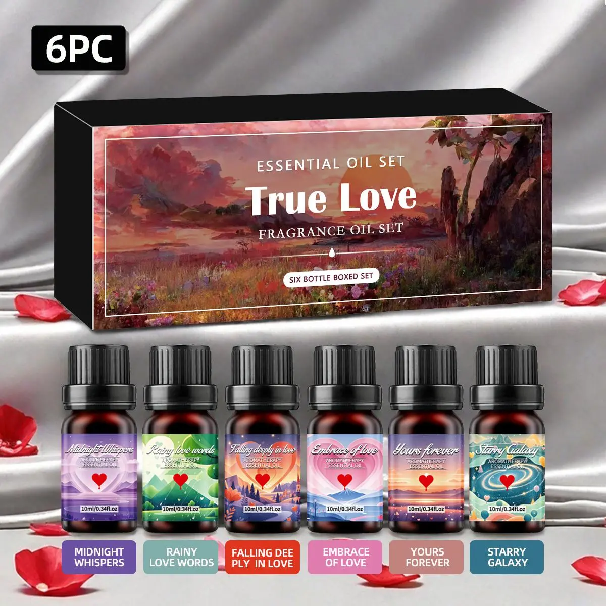 Essential Oil Set, 6 Counts/box Romantic Series Essential Oil, Home Fragrance Scent Diffuser Oils for Diffuser, Car, Humidifier, Birthday Gift, Scented, Aroma