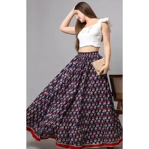 Red-Blue Printed Maxi Skirt