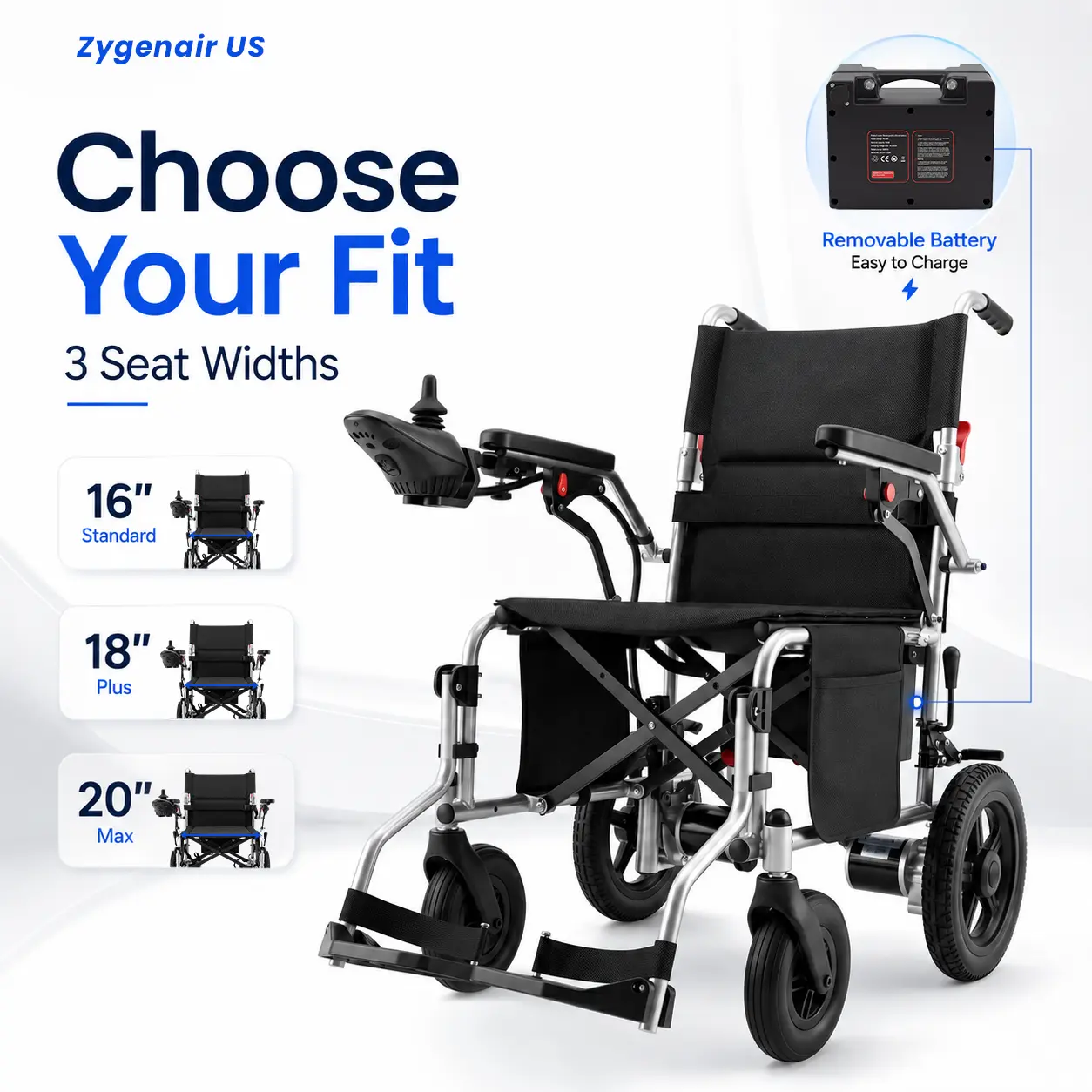 【Zygenair】Electric Wheelchair for Adults, Lightweight Foldable Power Wheelchair with 500W Dual Motors, All-Terrain Wheels, 15 Miles Long Range, 330 lbs Capacity, Shock-Absorbing Suspension, Removable Lithium Battery