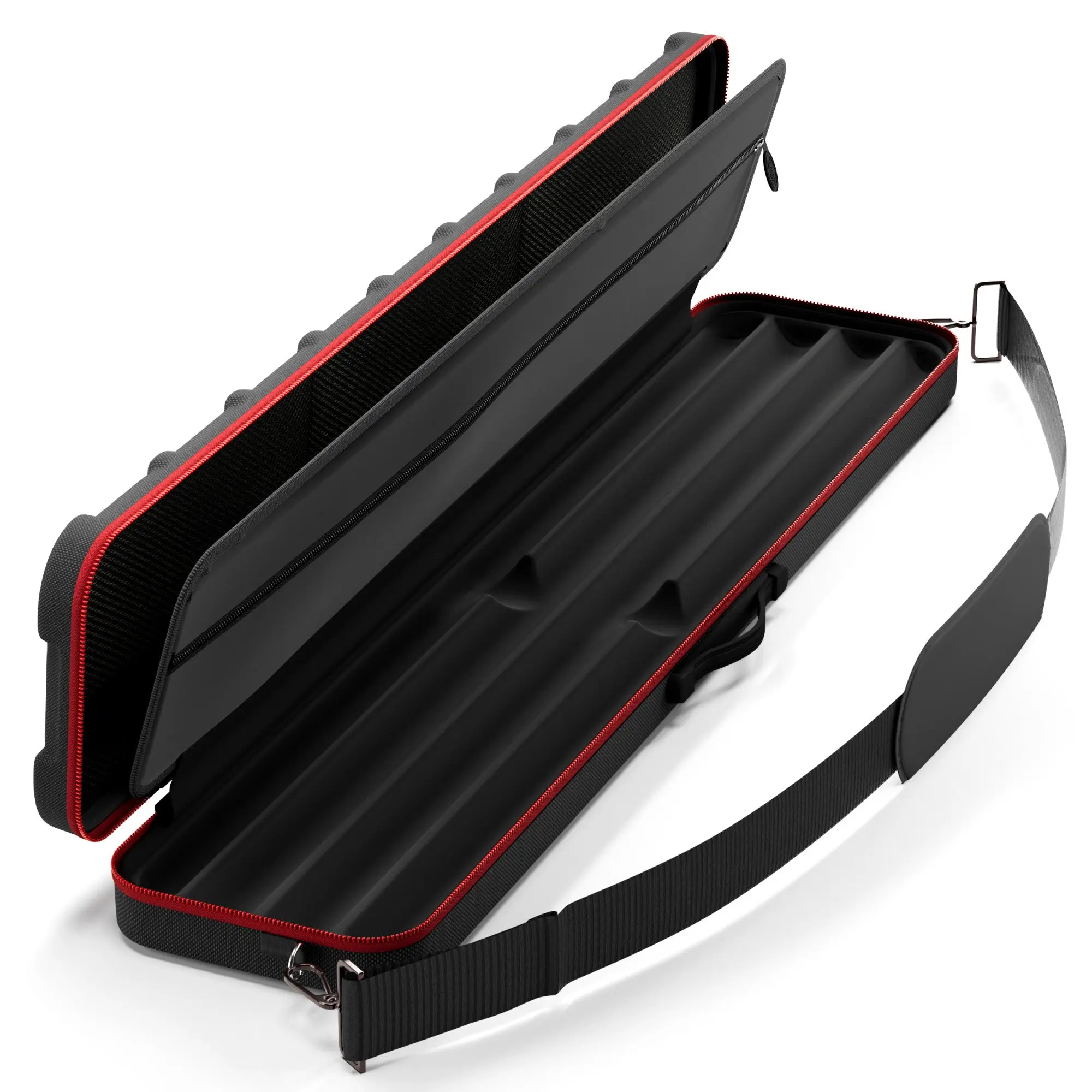 CASEMASTER Parallax Guard Billiard Cue Case, Rugged 2x2 Holder in Red 600D Oxford Fabric, Water-Resistant with Foam Padding and Storage for Billiards Cue Accessories
