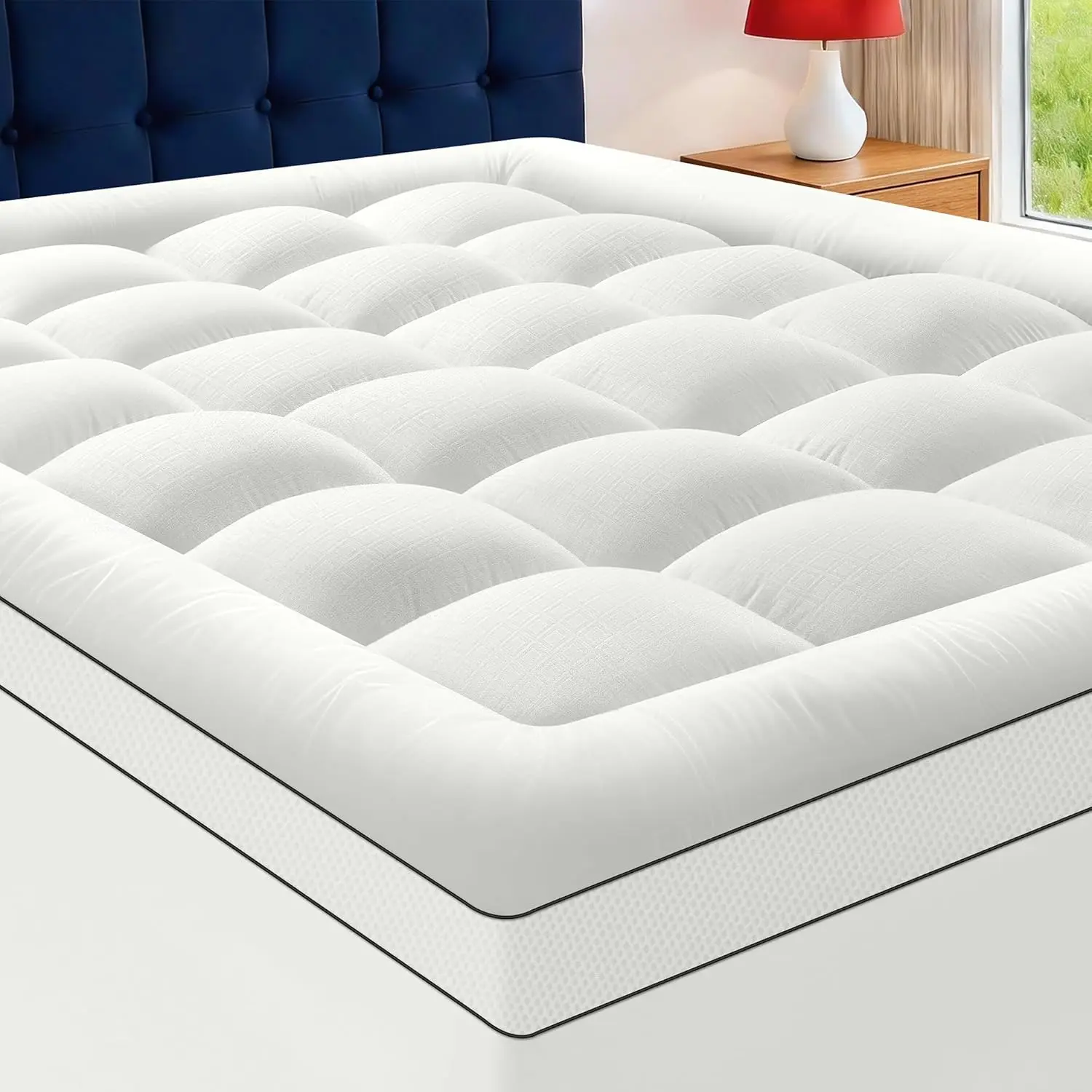 Turn Your Couch into a Cloud – 1000GSM Ultra Thick Mattress Pad, Cooling Plush Topper with Down Alternative Fill, Relieves Back Pain, Fits 8-21 Inch Deep Pocket Beds