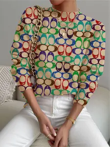Women's Geometric Pattern Colorblock Sweater, Casual Long Sleeve Knit Top, Fall Winter Fashion, Comfortable and Warm, Knitwear