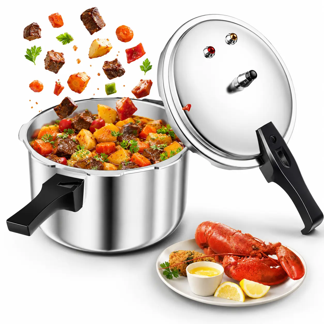 Wantjoin 10Qt Aluminum Pressure Cooker w/Release Valve & Multiple Protective Devices,Pressure Canner Compatible with Gas & Induction Cooker,Canner Rack Included