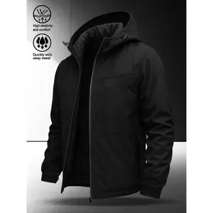 Men's Casual Waterproof Jacket with Adjustable Hat, Durable Surface, Perfect for Outdoor Activities & Daily Use, All-Season Wear