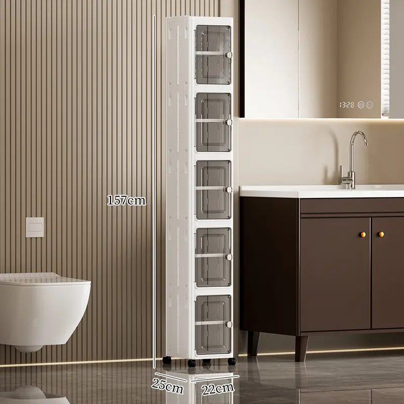 Foldable Slim Gap Storage Cabinet with Universal Rolling Wheels & Magnetic Doors, Multi-layer Dustproof Narrow Organizer for Kitchen, Bathroom and Bedroom Side Storage