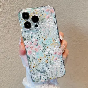 Flower Pattern Cellphone Protective Case for iPhone 16 15 14 Pro Max, Anti-Drop Protection Casing, Transparent