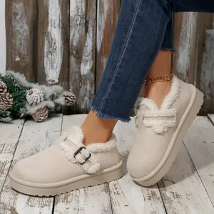 Women's  Loafers Comfy Thick Sole Plush Lined Loafers Buckle Design Indoor Outdoor Shoes Warm Winter Daily Footwear