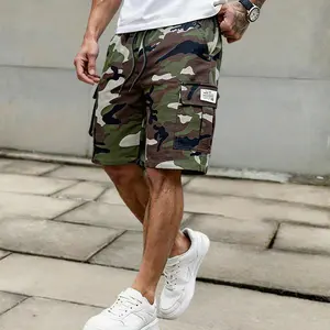 Men's Summer Casual Cargo Shorts - Elastic Drawstring Waist, Multiple Pockets & Letter Patch Design, Regular Fit Mid-Rise Non-Stretch Fabric for Daily Wear & Leisure Activities, Nontransparent Fabric