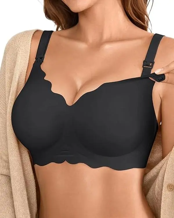Deangelmon Maternity Nursing Bra for Women, Seamless Wireless Breastfeeding Bra with Jelly Support, Clip-Down Cups & Removable Pads