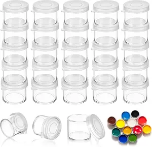 25-Pack Bulk Leak-Proof Lightweight 10ml/0.34oz Empty Plastic Paint Canister Pots, Stackable Organiser Containers with Snap-Lid Seals for DIY Craft, Painting