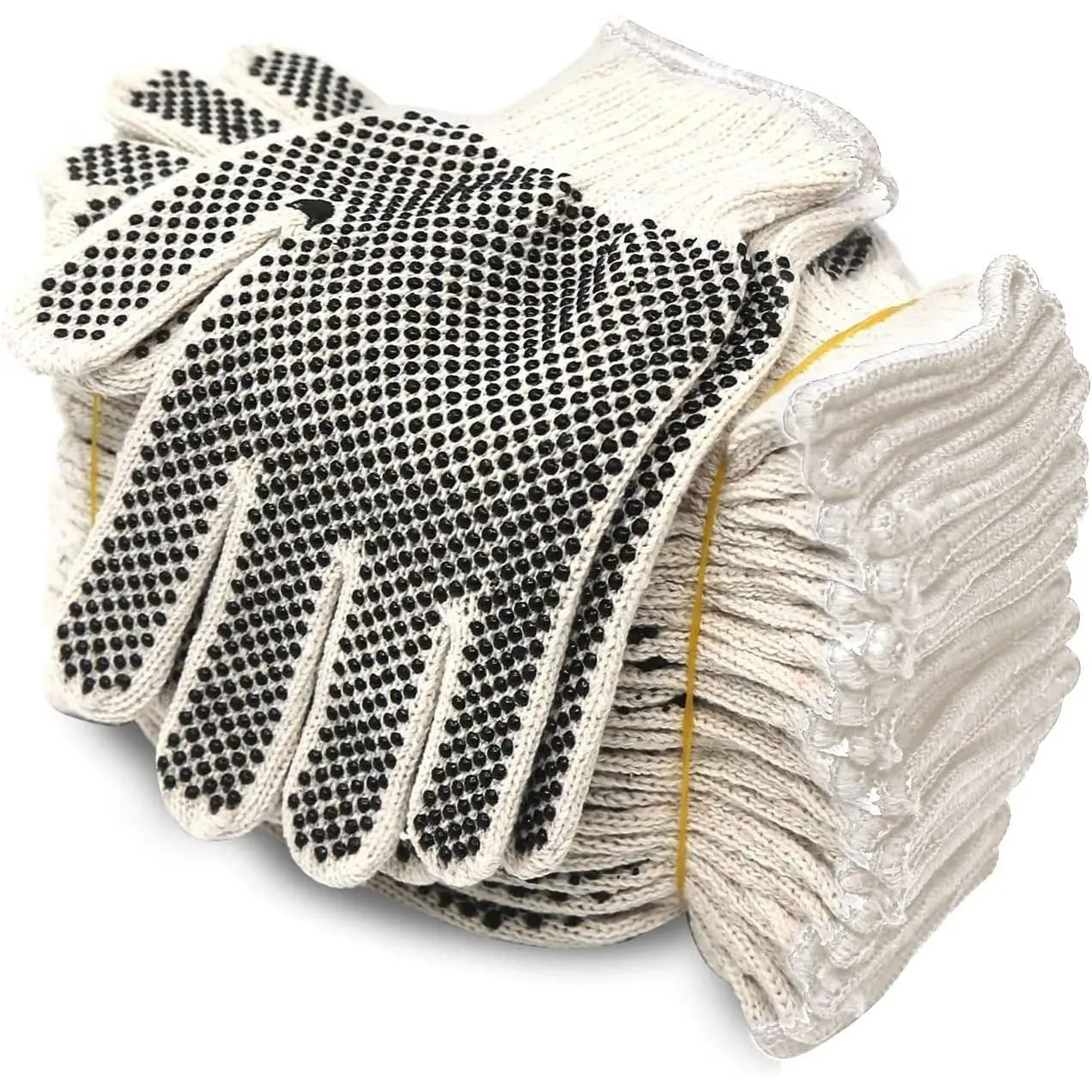 Cotton Polyester String Knit Shell Safety Protection Work Gloves for Painter Mechanic Industrial Warehouse Gardening Construction Men & Women 12 Pairs, With Two Side dots, L Size