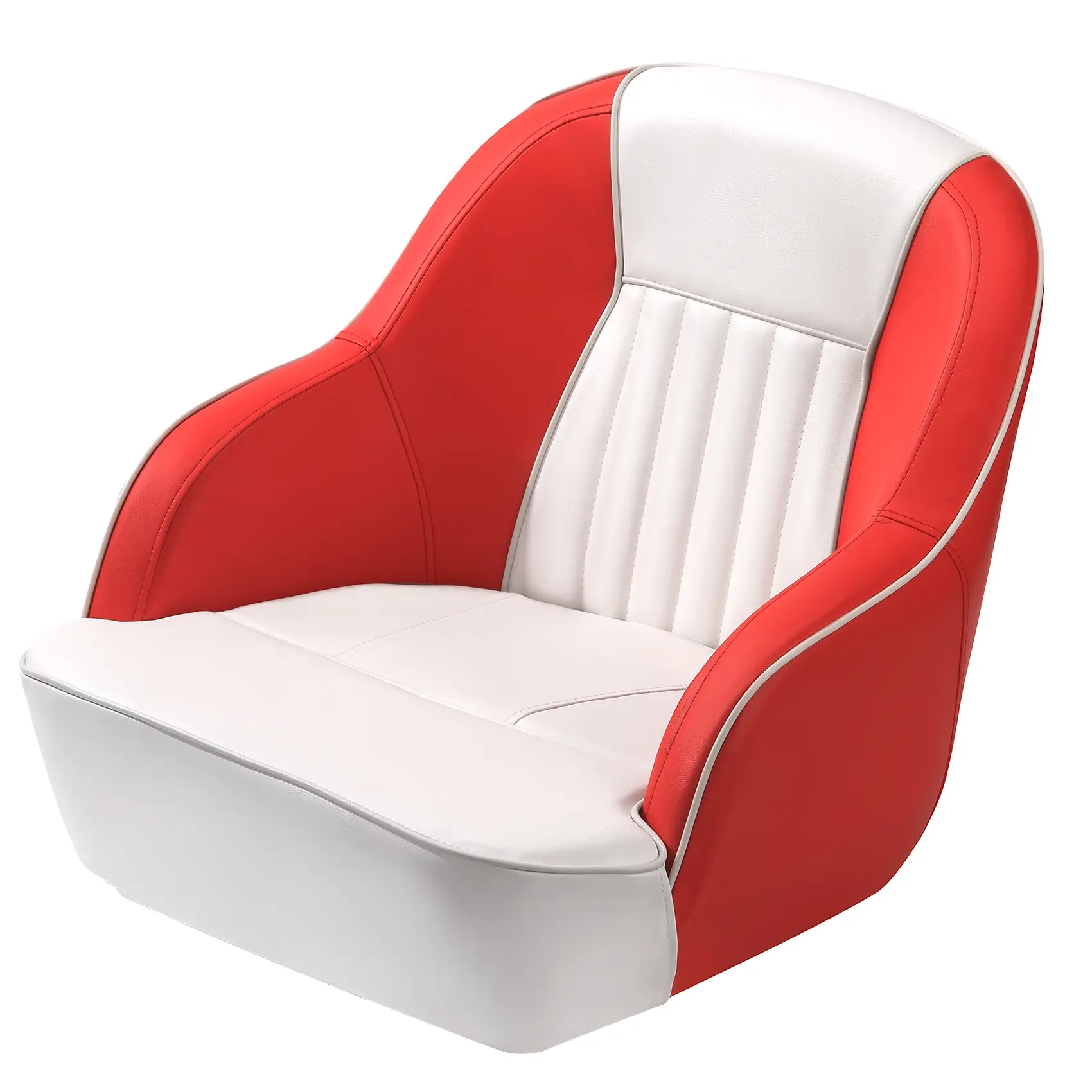 Pontoon Boat Captain Bucket Seat – Ergonomic Marine-Grade Vinyl, High-Density Compression Foam, UV Resistant, Folding Backrest, Durable Frame – Easy Install – White/Blue or White/Red