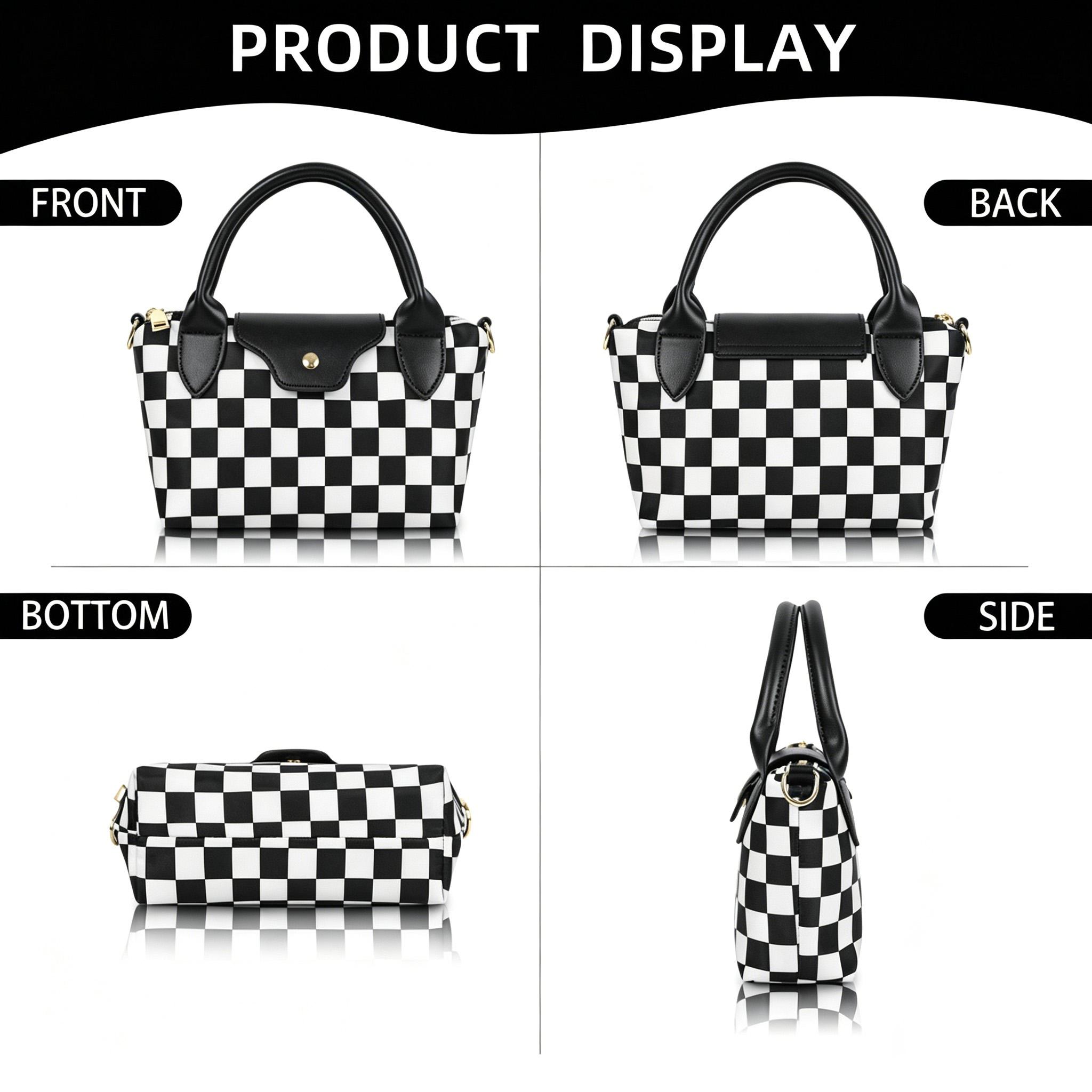 Fashionable Checkerboard Shoulder Bag – Minimalist Crossbody Purse with Detachable Strap & Smooth Zipper