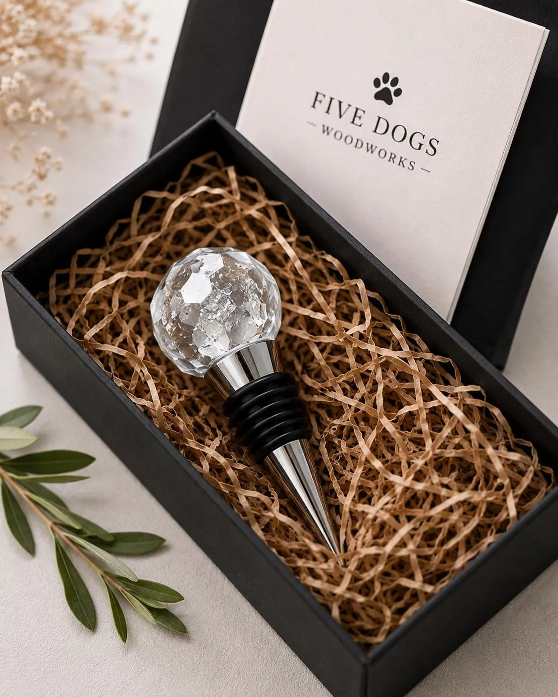 Silver Leaf Wine Stopper - Handmade Resin Bottle Stopper - Gemstone Design - Gift Box Included