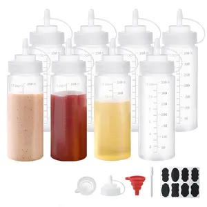 8 Pack 12 oz Plastic Squeeze Condiment Bottles Set - Kitchen Seasoning & Spice Bottles with Cap Lids, Includes 1 Silicone Funnel, 8 Chalk Labels & 1 Pen for Oil, Icing, Sauces, Liquids | tiktokshopspringglowup, summervibes