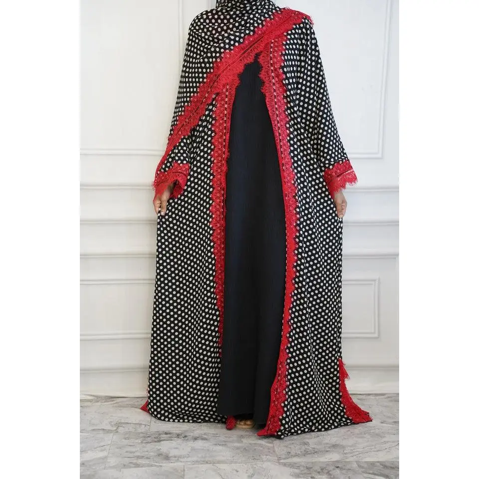 Polka Dot abaya three-piece set. Modest, comfortable, and easy to wear wherever you go