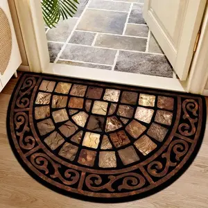 Luxury Vintage Half Round Welcome Mat, Dustproof Entrance Rug, Decorative Area Rug, Absorbent, Home Decor, Porch Pad, Front Door Mat