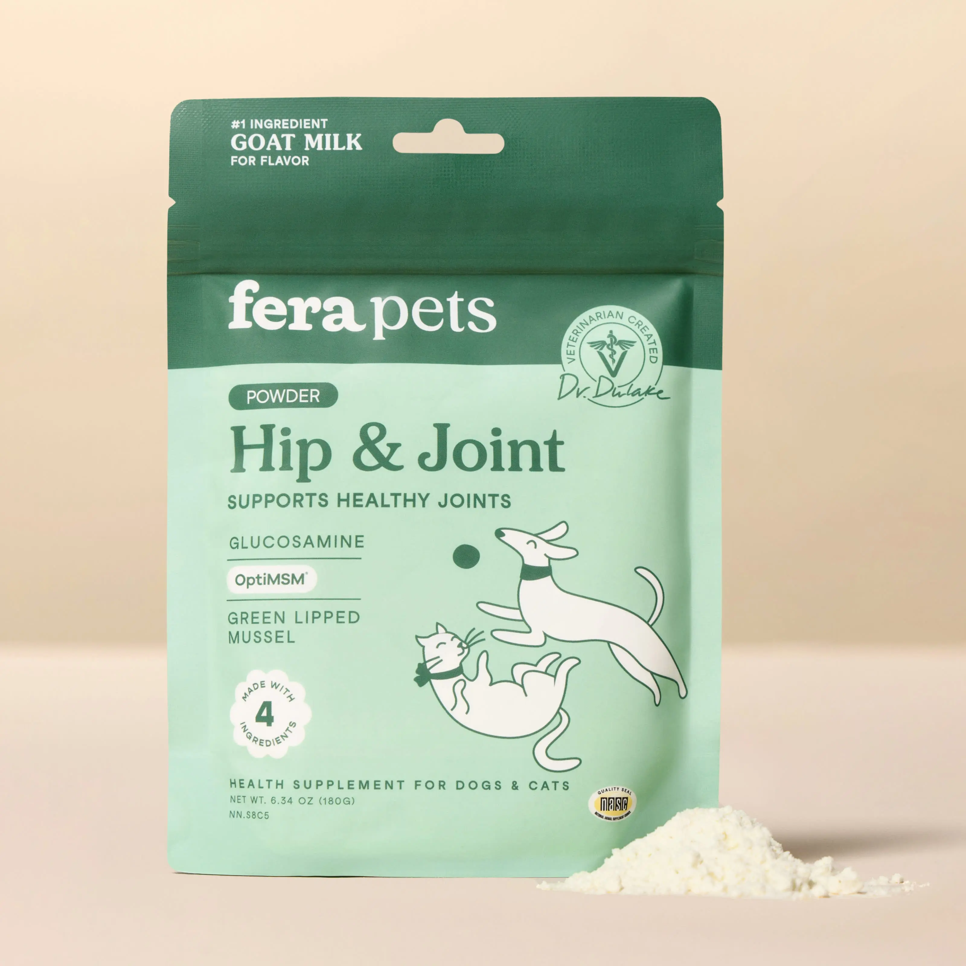 Fera Pets Hip + Joint Goat Milk for Dogs & Cats – Vet‑Formulated Supplement with Glucosamine, MSM & Green Lipped Mussel
