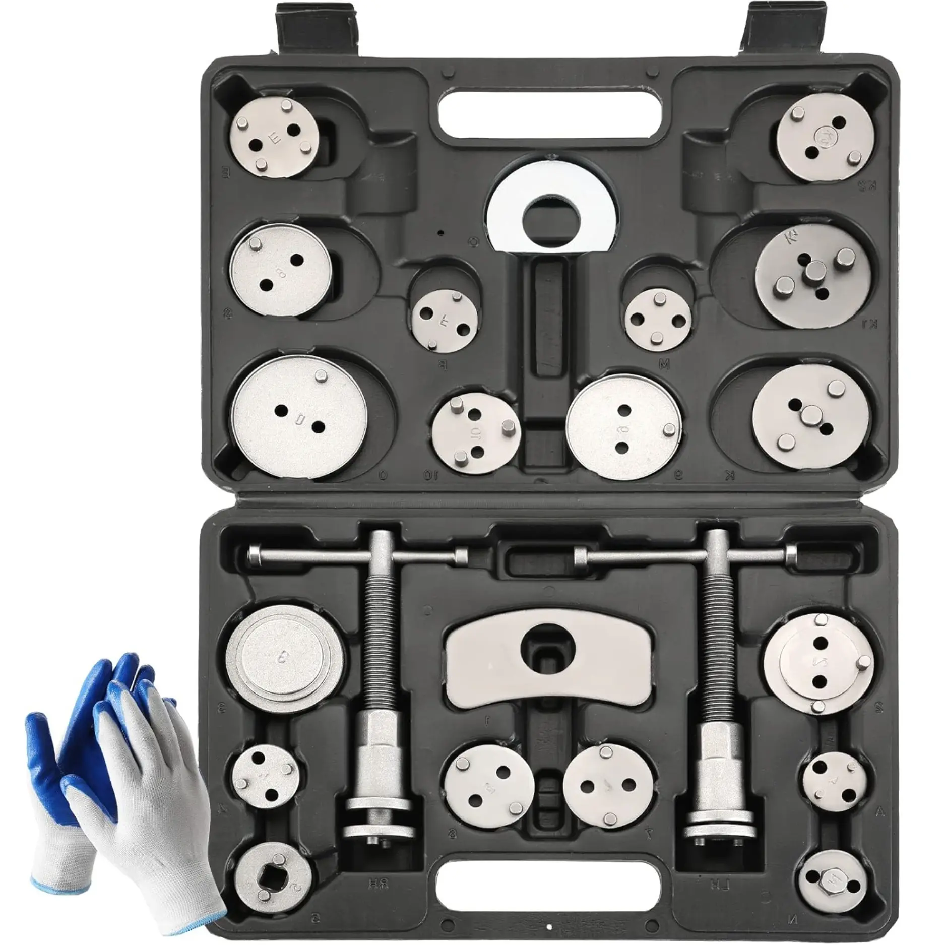 24PCS Brake Caliper Tool Kit, Heavy Duty Disc Brake Caliper Compression Tool Set for Brake Pad Replacement & Piston Reset, Fits Most American, European & Japanese Vehicles